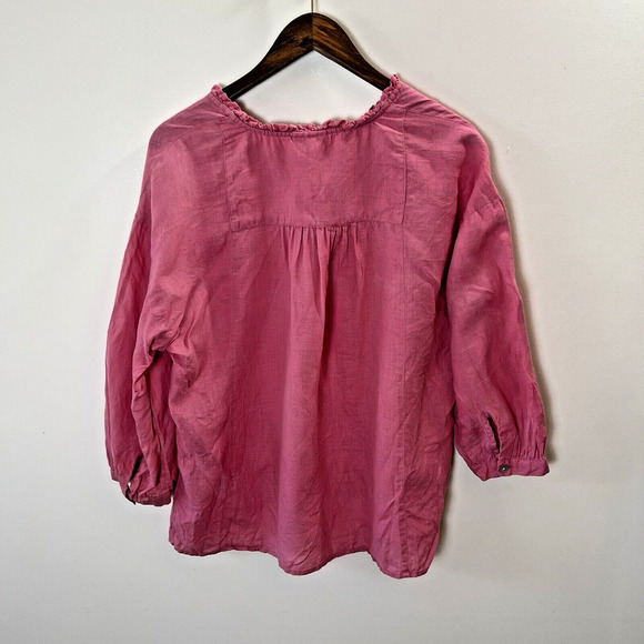 J. Jill Women’s Linen Blouse Size S Pink Ruffles Barbie Beachy Boho Breathable - Picture 2 of 9